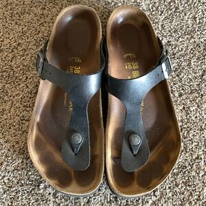 Birkenstock Gizeh Sandals Black Leather 38 7